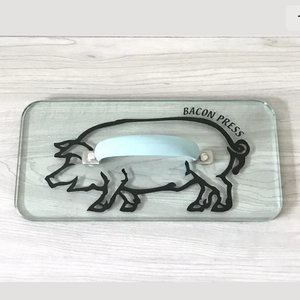 Cook's Essentials Glass Bacon Press Blue Handle